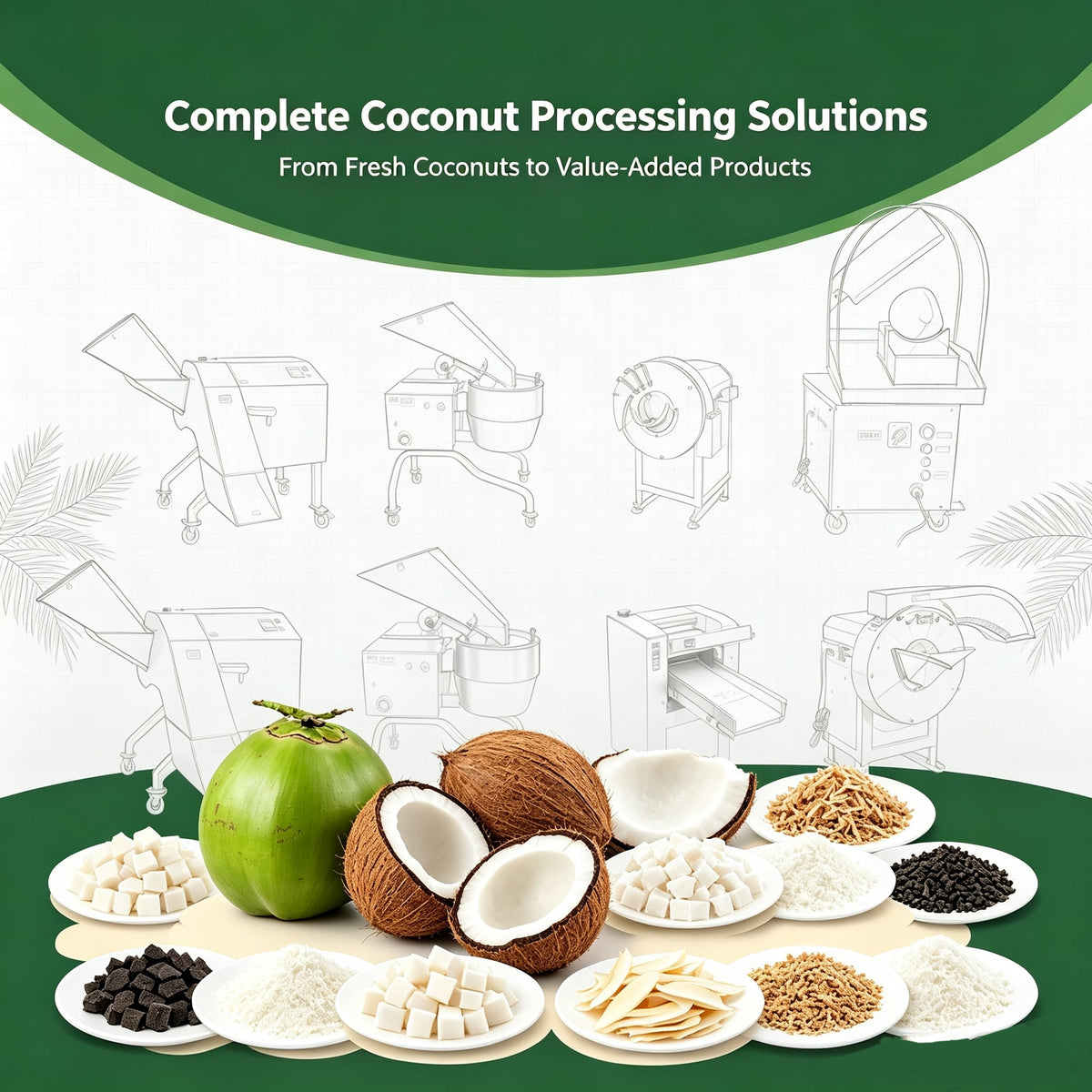 All‑in‑One Coconut Processing Equipment: husk, Peeling, Opening, Dicing & Shell Shredding